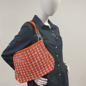 New With Tags Women's Bright Orange Leather & Rhinestones Shoulder Bag
